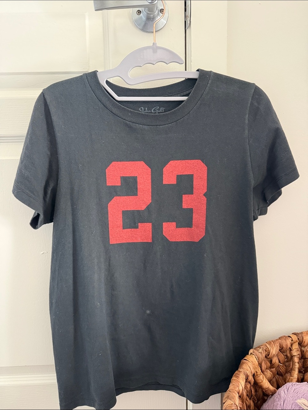 Brandy Melville Black Tee with Red '23' Graphic
